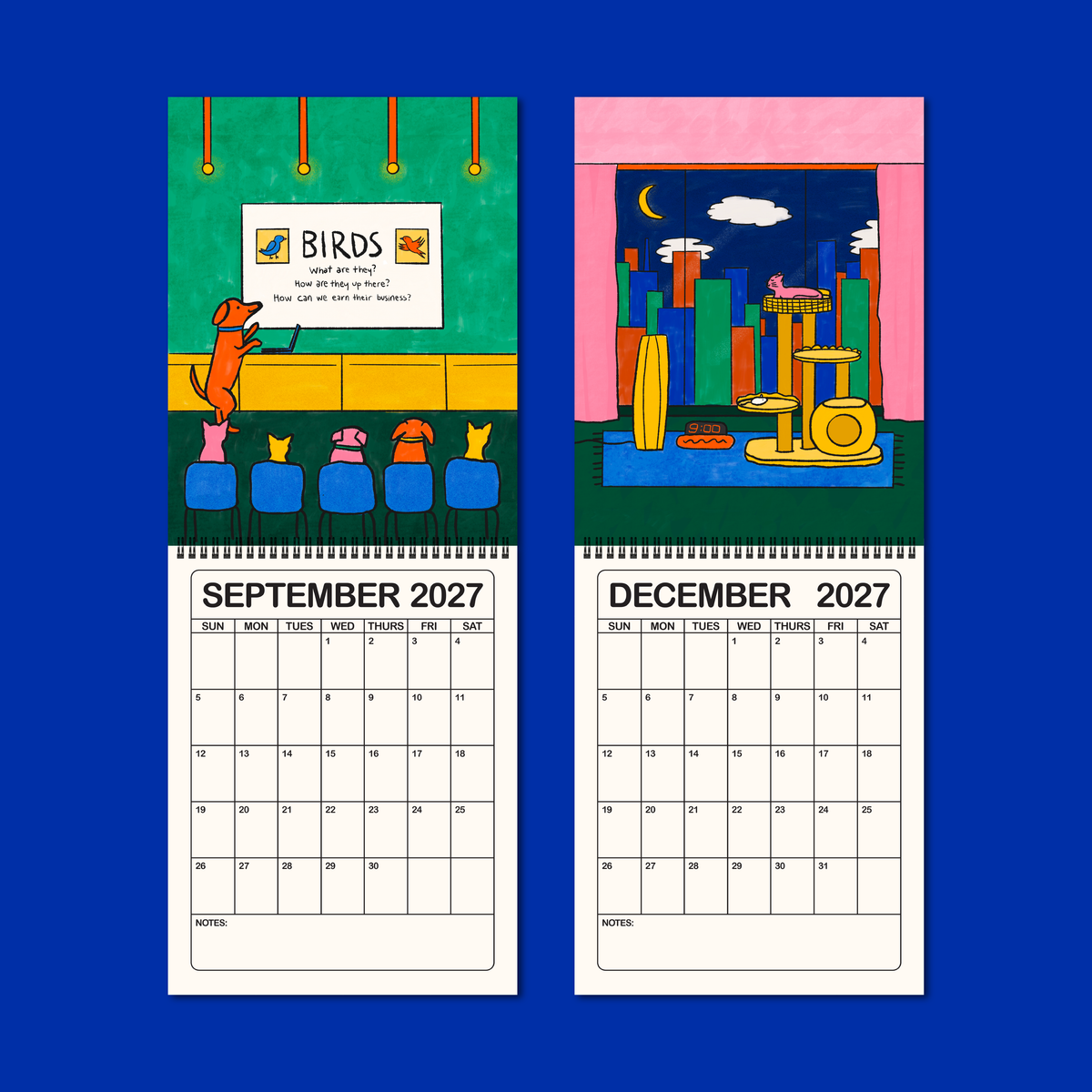 2027 A Day In The Life Of Corporate Cats + Dogs Illustrated Wall Calendar