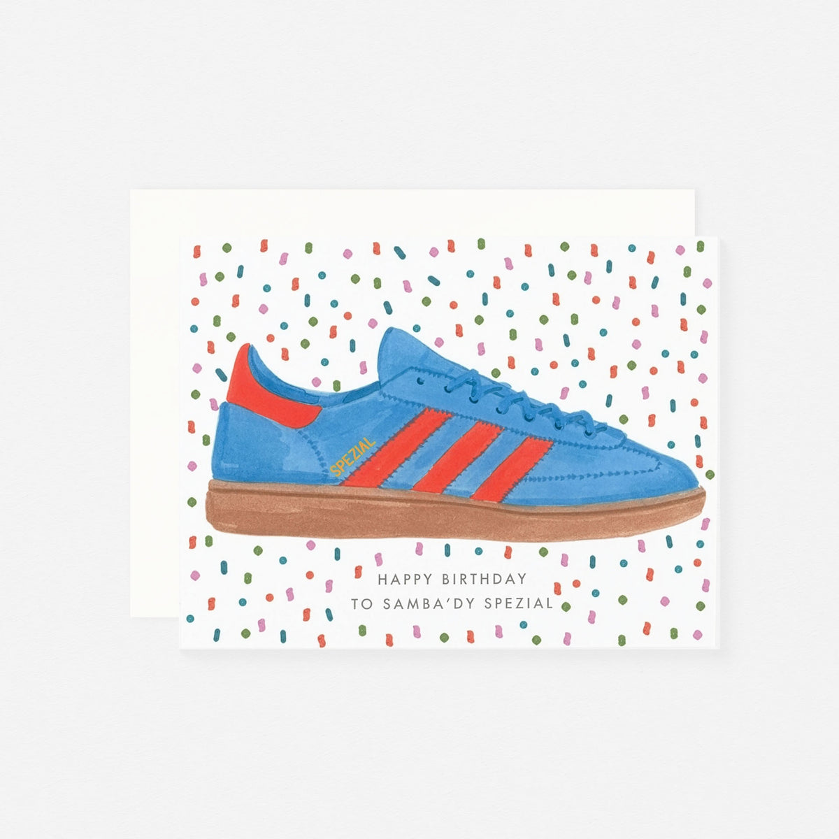 Dear Hancock greeting card illustrating an Adidas Samba'dy Spezial sneaker, birthday design