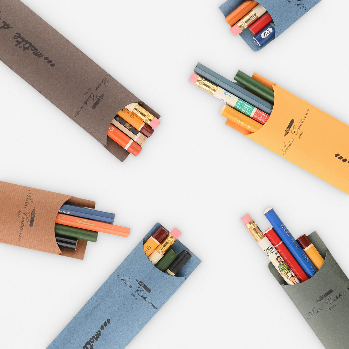 Antica Cartotecnica Matite d' Epoca Vintage Pencils In Pocket Set Of Four