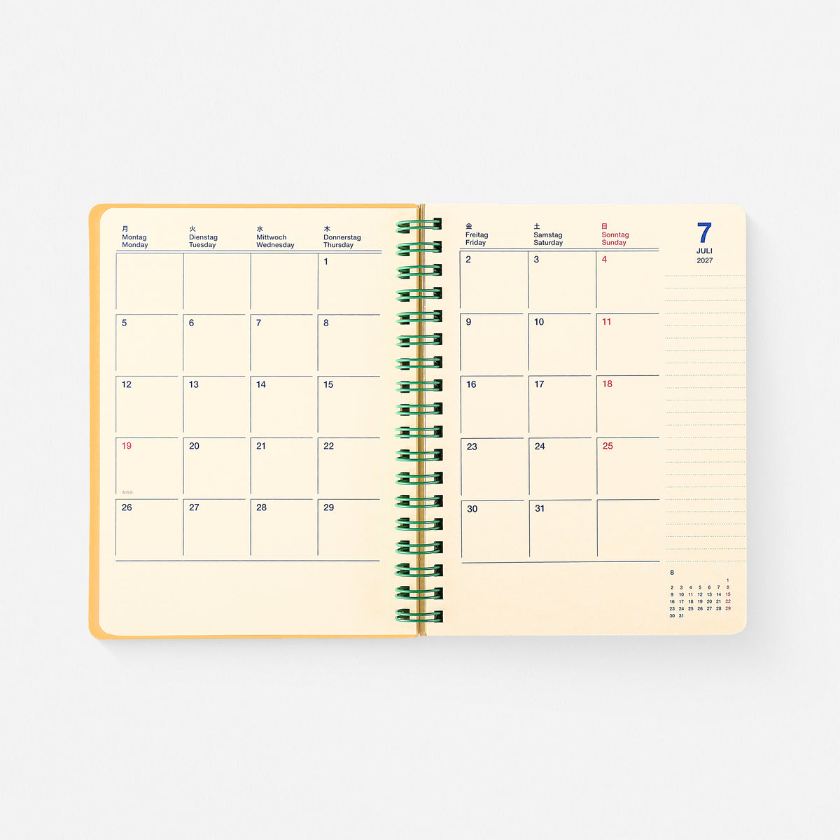2027 Rollbahn Monthly Planner Clear Orange | 2 Sizes