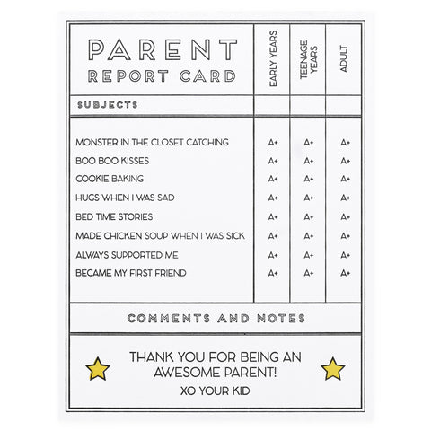 Quick Brown Fox Letterpress Parent Report Card Greeting Card 