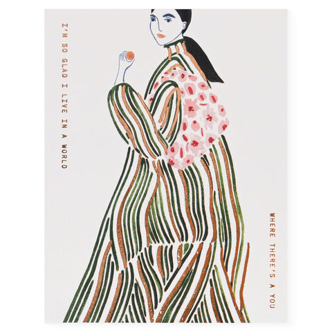 Someday Studio Green Coat Lady Greeting Card 