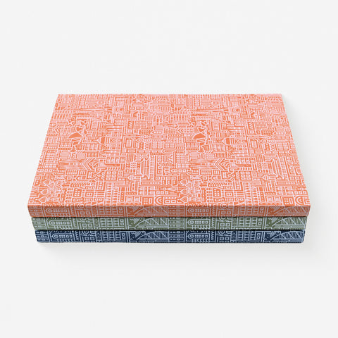 The City Works Hello World White Ink Notebook Blank | Blue, Green Or Rust 