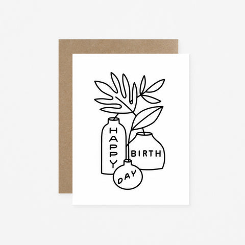 Worthwhile Paper Happy Birthday Leaves And Vases Greeting Card