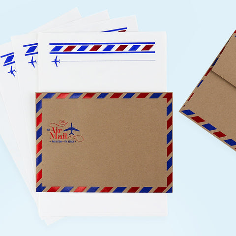 LA Paper Lover Airmail Blue + Metallic Red on White Letter Set