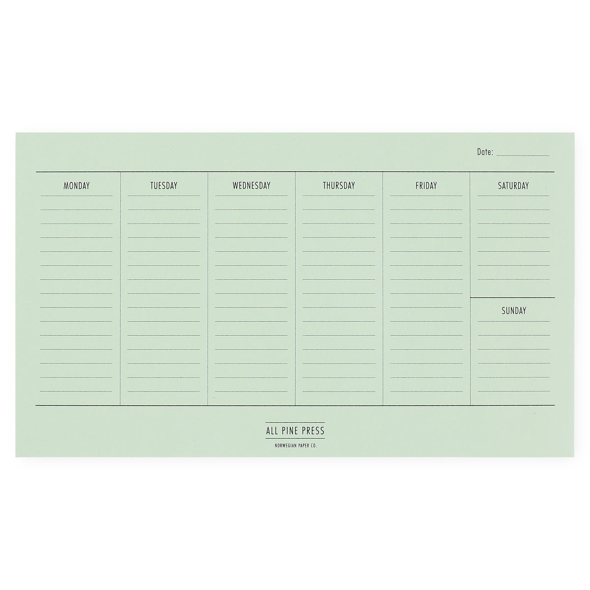 All Pine Press Desktop Weekly Calendar Green 
