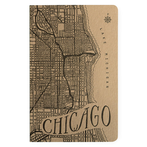Blackbird Letterpress Chicago Map Letterpress Notebook | Kraft or Snocone Kraft