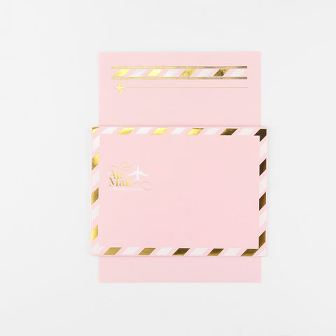 LA Paper Lover Airmail Metallic Gold + White On Pink 