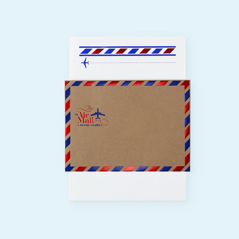 LA Paper Lover Airmail Blue + Metallic Red on White Letter Set