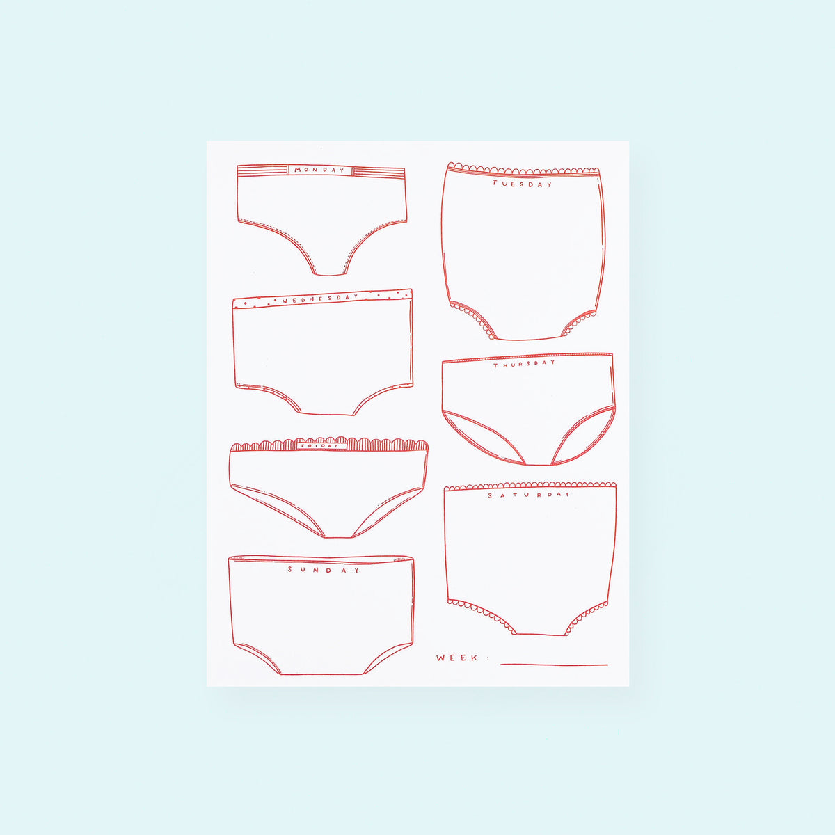 M.C. Pressure Days of the Week Undies Notepad 