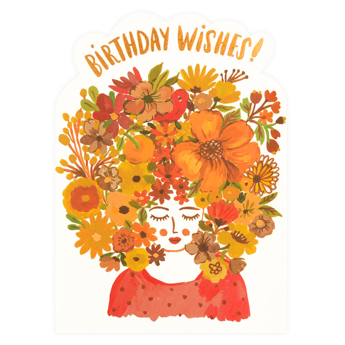 Red Cap Cards Floral Tresses Die Cut  Birthday Card 