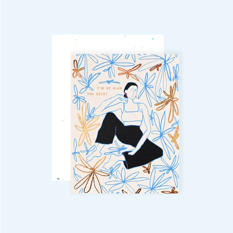 Someday Studio Lady Blue Flowers Greeting Card 