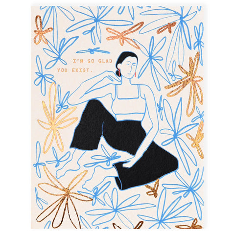 Someday Studio Lady Blue Flowers Greeting Card 